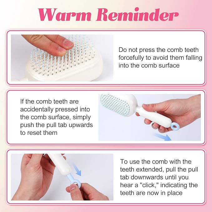Retractable Cushion Massage Comb Brush, Anti-Static Easy-Clean Massage Comb,Air Cushion Massage comb,Smooth Clean Detangling Comb for All Hair Types(White)