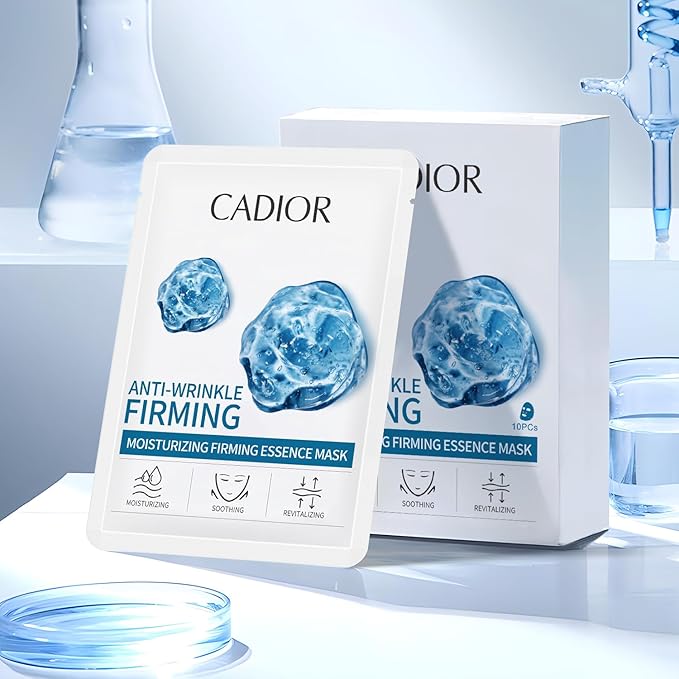 Hydrating and Firming Essence Sheet Face Masks with Quadruple Peptide and Sodium Hyaluronate, Moisturizing & Anti-Wrinkle, Safe for Sensitive Skin, Pack of 10