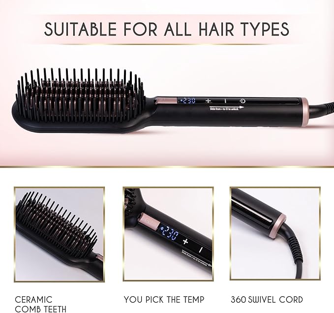 ELLA BELLA® Hair Straightening Brush • Heated Straightener Brush Comb • Straightens in 1 Pass • Ionic Technology for Healthier Hair • Suitable for All Types