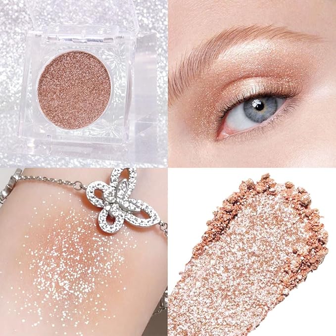 Champagne Rose Gold Monochrome Shimmer Eyeshadow Palette Makeup,Long Lasting Naturing-Looking Lightweight Glitter Single Eyeshadow,Neutral Powde Eye Shadow for Older Women
