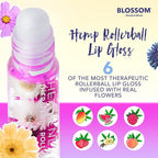 Blossom Roll on Lip Gloss, Scented Clear High Shine Moisturizing Lip Oil, Non Sticky, Infused with Real Flowers, Made in USA, 0.2oz, Strawberry Hemp