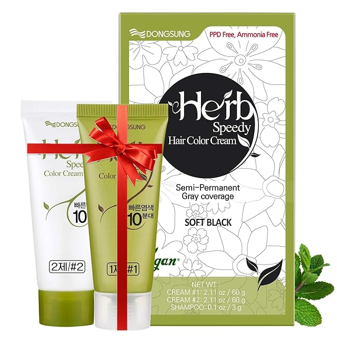 Dongsung Herb Speedy Color Cream Soft Black – Korean Herbal Vegan Hair Dye, PPD-Free, Ammonia-Free, Hypoallergenic – 100% Gray Coverage Odorless Dermatologically Tested Quick 20-Minute Application