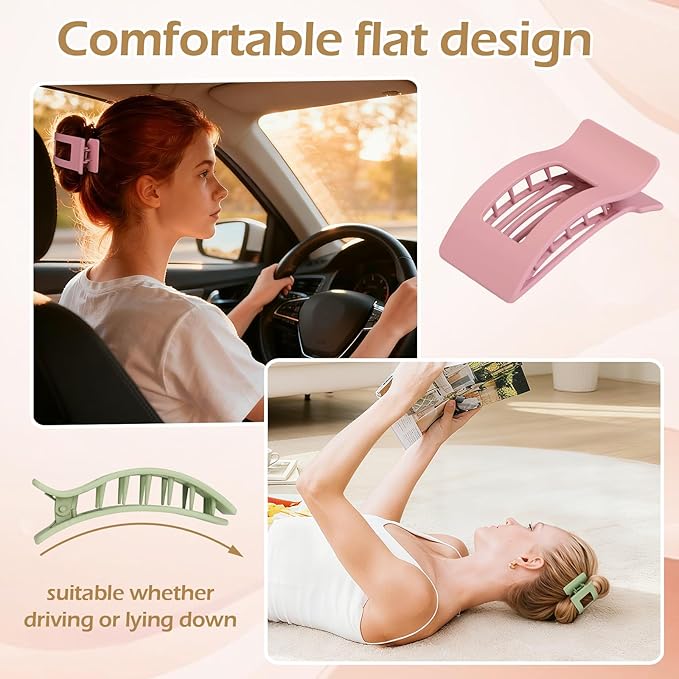 French Flat Hair Clips for Women 6pcs Hair Claw Clips for Thick or Thin Hair Matte Claw Clips for Girls Barrettes Non-Slip Strong Hold Hair Accessories for Women (Light Colorful)