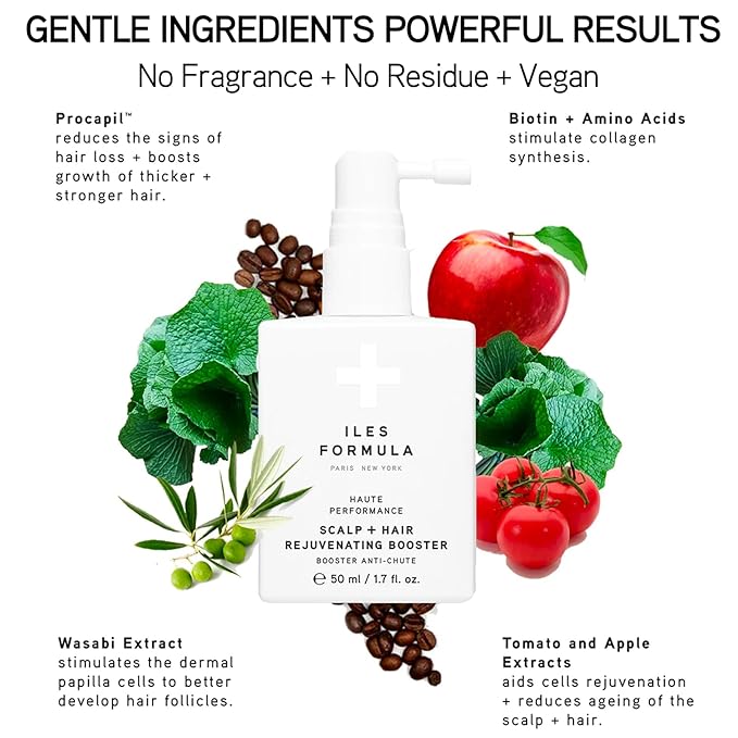 ILES FORMULA Scalp + Hair Rejuvenating Booster – Non-Greasy Hair Serum to Support Growth for Visibly Thicker, Stronger, Fuller Hair – Natural, Lightweight & Fast-Absorbing Scalp Serum with Procapil