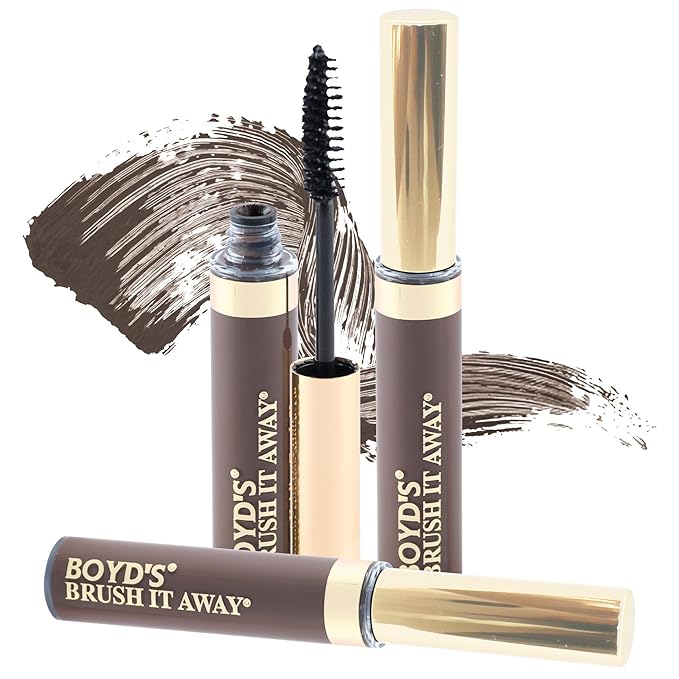 Boyd’s Brush It Away | Grey Hair Root Touch Up for Women & Men | Temporary Hair Color Mascara | Quick-Dry Water-Resistant Concealing Formula | Medium Brown, 3-Pack