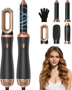 5 in 1 Hair Dryer Brush -Ionic Auto Wrap Curler & Straightener with 3 Heat Settings, Magic Hair Styler Salon-Grade Results for Women, Travel-Friendly Styler with ALCI Plug (A-Black)