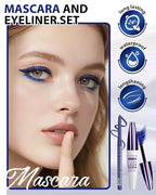 Blue Waterproof Colored Mascara&Eyeliner,5D Fiber Mascara for Eyelashes Volume and Length, Smudgeproof Color Waterline Gel Eye Liner Pen Lengthening Curling Máscara Women Party Stage Use Makeup Gift