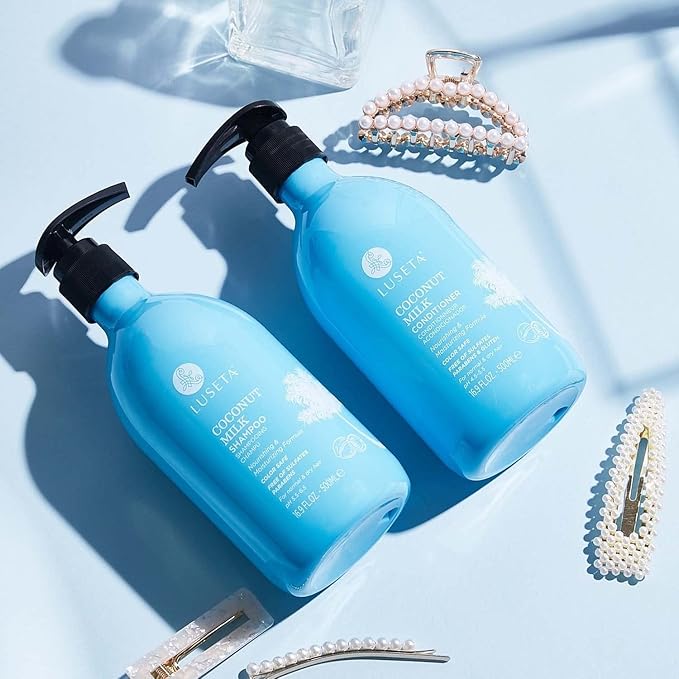 L LUSETA Coconut Milk Shampoo & Conditioner, Nourishing & Moisturizing Hair, Sulfate & Paraben Free, Keratin & Color Safe, 16.9oz Each