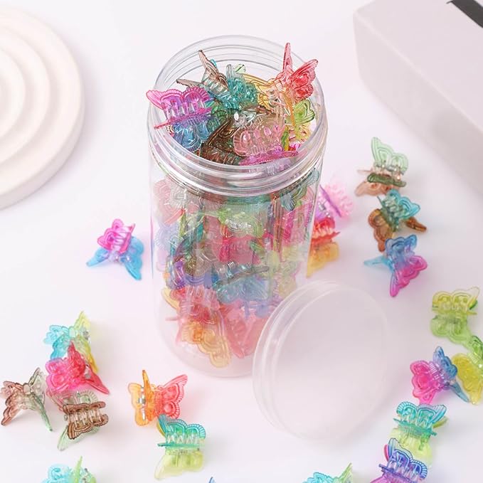 Rosvia 54 Tiny Butterfly Hair Clips,Gradient Color Fairy Hair Claw Clip for Girls Women，90s Y2K Cute Mini Hair Clips，Fun Hair Accessories