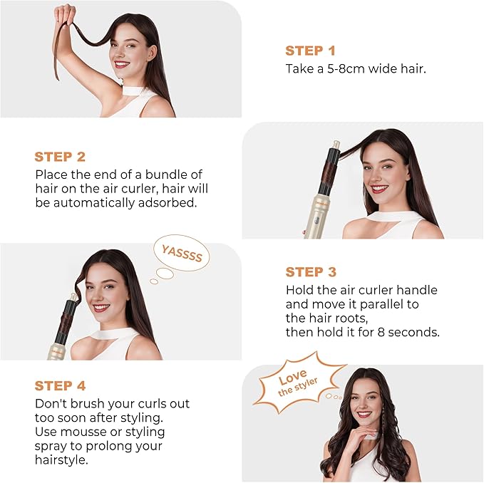 6 in 1 Blow Dryer Brush, Upgrade Hair Dryer Brush Set Negative Ion Air Styler Curling Wrap Air Curler, Hot Air Brush Curling Iron Hair Styling Tools As A Gift for Straight/Curl/Dry/Smooth