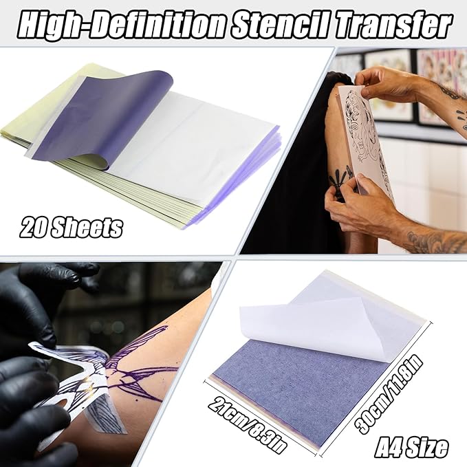 2MM Tattoo Practice Skin with Transfer Papers Kit - YONGDA 20pcs Double-Sided Realistic Fake Skin with 20 Thermal Stencil Papers for Tattoo Training, Beginner & Professional Use