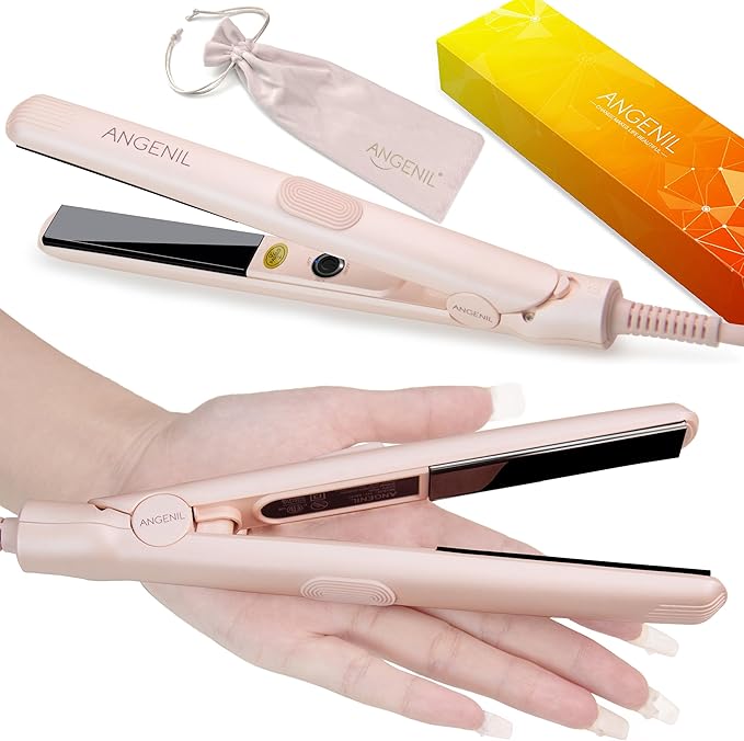 ANGENIL Ultra Mini Hair Straightener Flat Iron for Short Hair, 0.7 Inch Ceramic Dual Voltage Hair Straightener, Small Flat Iron Edges with Silicone Heat Resistant, Fast Heating (280℉- 320℉ -380℉)