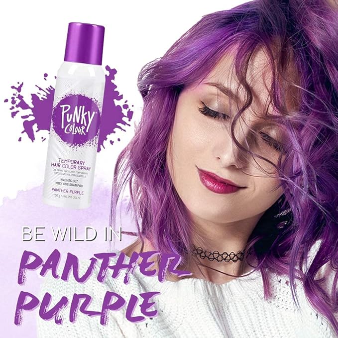 Punky Temporary Hair Color Spray – Panther Purple, Instant Vivid Temporary Hair Dye for Kids & Women, Wash Out, Hair-Color Spray, 3.5 oz, 2 Pack