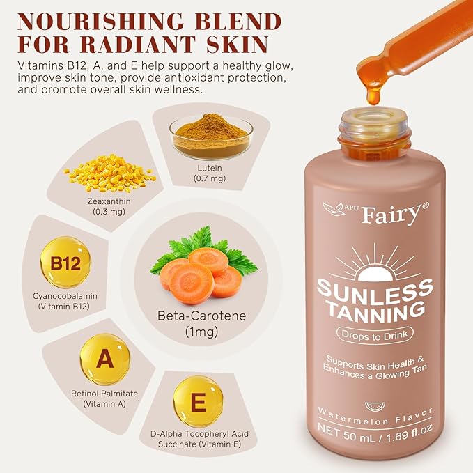 Tanning Drops to Drink - Sunless Tanning Drops To Drink - Bronze Tanning for Face and Body, Promotes Healthy Skin, Suitable for All Skin Types (2pcs)