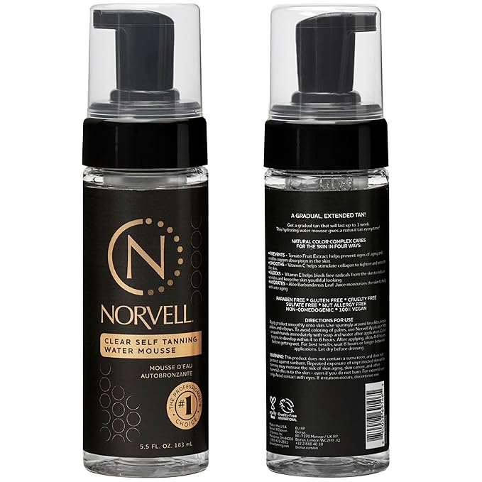Norvell Essentials Clear Self Tanner Water Mousse 5.8 fl oz Raspberry Almond – Lightweight Self Tanning Foam for Streak Free Natural Fake Tan, Body Bronzer with Vitamin C & E