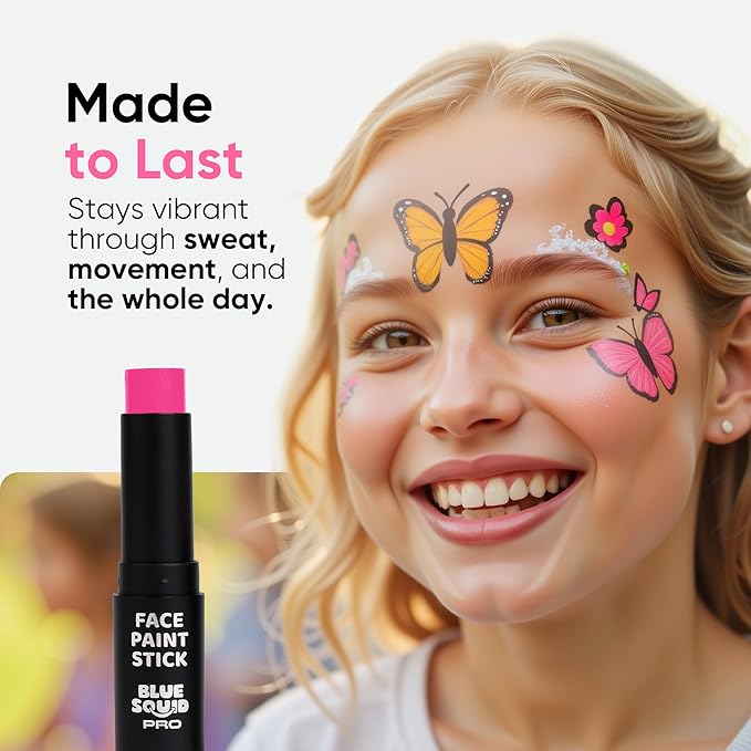 Blue Squid PRO Pink Face Paint Stick - Waterproof Body Paint For Adults & Kids Eye Black Baseball, Eyeblack Softball - Vegan Hypoallergenic Twist-Up Non-Toxic Makeup Stick - Cosplay, Sports & SFX