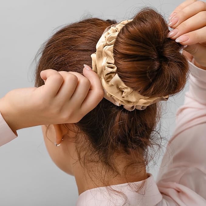 WILLBOND 30 Pcs Small Satin Silk Scrunchies Bulk for Women, Thin Hair Ties Mini Scrunchy Bands Skinny Ponytail Holders for Thick Curly Hair Pony Tails Wrist Decor(Black, Gold)