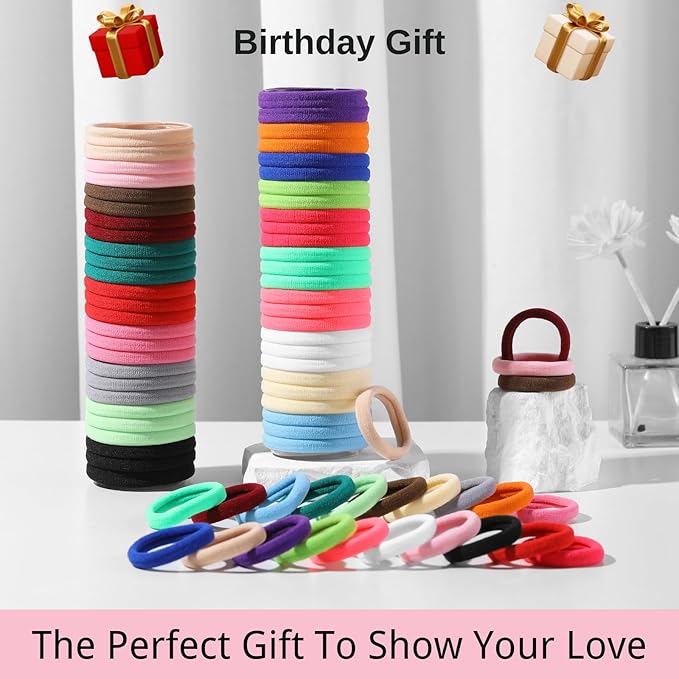 LuSeren 120PCS Colorful Hair Ties for Women – Soft Seamless Nylon Ponytail Holders, No Damage Fabric Hair Elastics for Thick Hair & Daily Matching