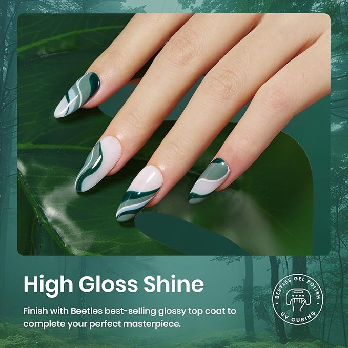 Beetles Green Gel Nail Polish Set, 6 Colors Dark Green Gray Blue Baby Blue Color Gel Nail Polish Misty Soak Off DIY Home Uv Nails Gifts for Women Girls