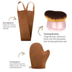FUNAN Self Tanning Applicator Kit with Soft Mitt, Back Lotion Strap, and Ultra Soft Rose Gold Kabuki Brush, Brown, 3 Piece Set