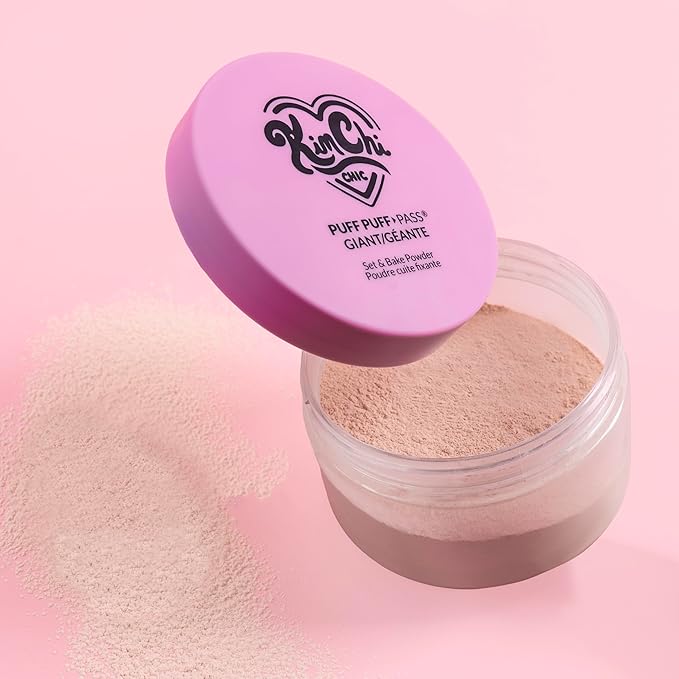 KimChi Chic Giant Puff Puff Pass Set & Bake Powder - Loose Setting Powder with Rice & Vitamin E, Finely Milled for All Day Wear, Translucent 80g