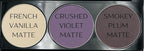 Off White, Matte Medium Lavender Violet, and Matte Deep Purple Vegan Eyeshadow Trio Palette; Talc, Paraben & Cruelty Free