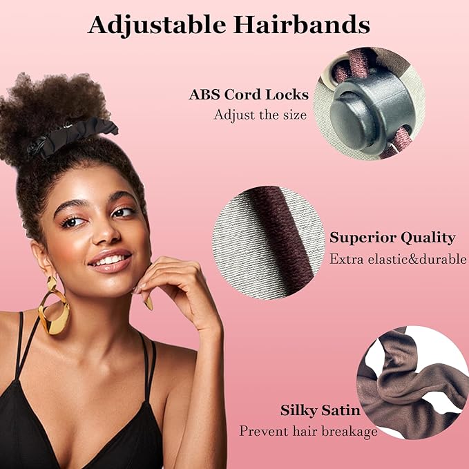 2pcs Adjustable Satin Hair Ties for Afro Puff, Dark Brown Hair Scrunchies, Adjustable Ponytails Holder Tie, Satin Extra Length Scrunchies, Reusable Accessories for Thick & Nature Style