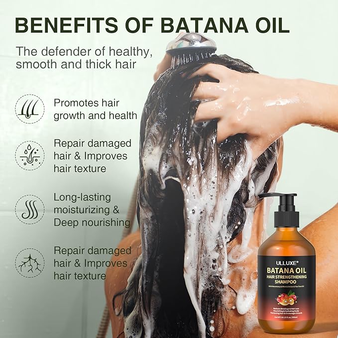 Batana Oil Hair Growth Shampoo, Strengthening Regrowth Shampoo for Men & Women with Thinning Hair & Hair Loss, Infused Rosemary, Mint Oil Nourishes Scalp, Sulfate Free for All Hair Types, 10.15 fl.oz