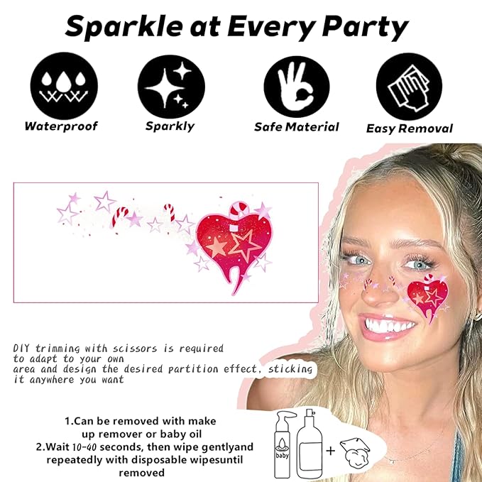 Face Glitter Freckles Tattoo, Star Apple Temporary Makeup Patches, Body Glitter Sparkle Fake Freckles Stickers Festival, Concert,Carnival Party,Cosmetic Glitter,Rave Accessories Decorations 8 PCS