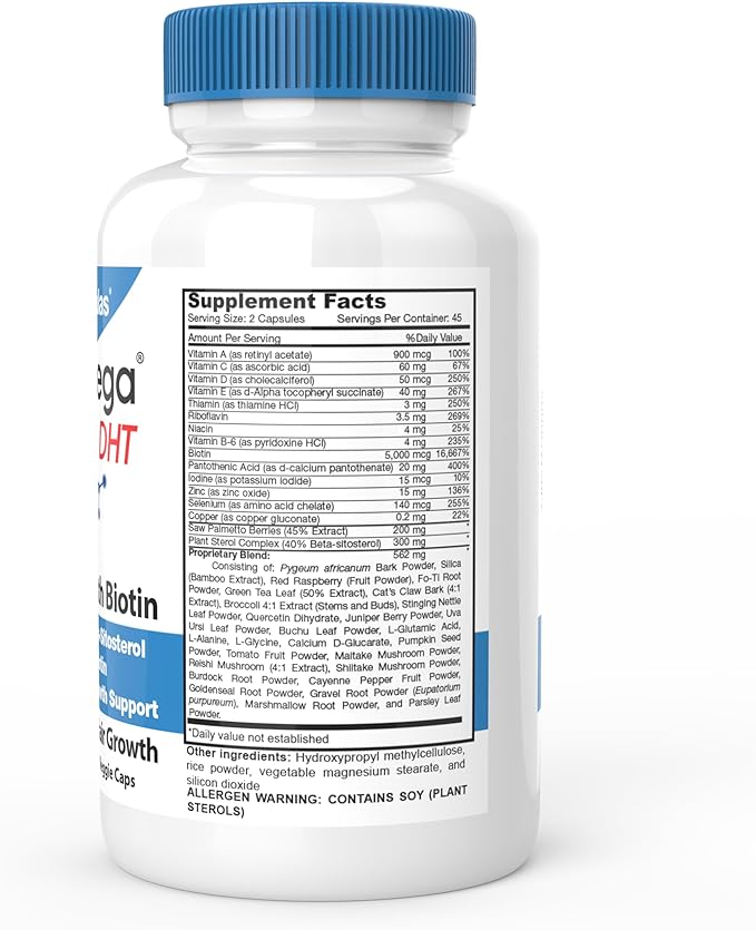 DrFormulas DHT Blocker for Men and Women | HairOmega Advanced Hair Growth Supplements with Biotin 5000 mcg | Hair Loss Vitamins Pills, 45 Day Supply