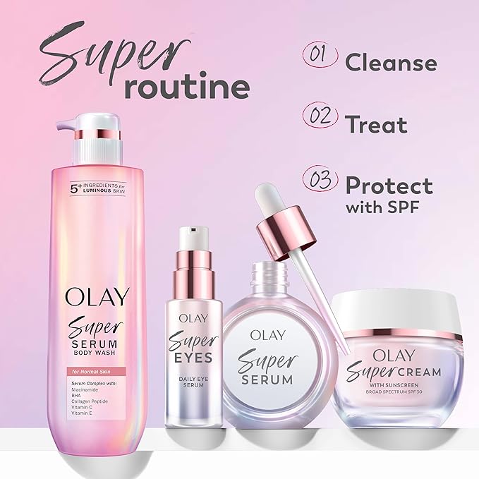 Olay Super Cream with Sunscreen SPF 30, Fragrance Free Lightweight Face Moisturizer with Sun Protection, 5-in-1 Skin Care - Hydrating, Brightening, Firming - Niacinamide, Vitamin C, Collagen, 1.7 oz