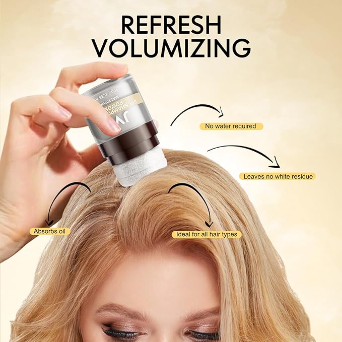 JVR Dry Shampoo Powder Absorbs Oil in Hair, Volumizing, Dry Shampoo for Women & Men, Freshens Hair, Mattifying Root Boost with Tea Extract, Non-Aerosol for Oily Hair Travel Size 0.35 oz (Original)