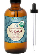 US Organic Borage seed Oil (18% GLA), USDA Certified Organic, 100% Pure & Natural, Cold Pressed, aka Starflower oil, in Amber Glass Bottle w/Eye dropper for Easy Application (4 oz (115 ml))