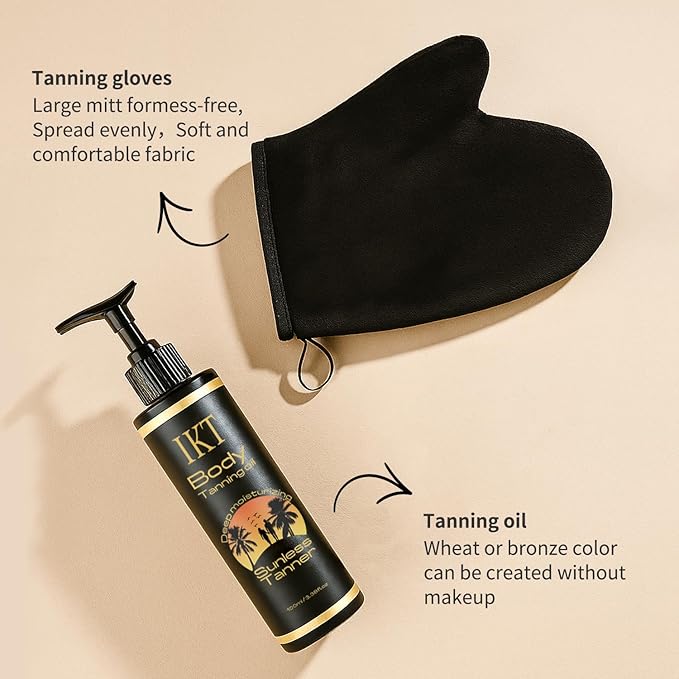 FUNAN Self Tanner Tanning Oil Kit, Deep Moisturizing Sunless Tanner with Application Mitt, Even & Natural Bronzing Self Tan for Face & Body, 3.38 fl oz