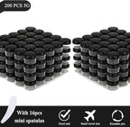 200PCS 5 Gram Sample Containers, 5ml Empty Jars with Lids, Small Cosmetic Containers, Mini Sample Jars with 16PCS Mini Spatulas for Make Up, Oils, Lotion, Powder, Paint, Jewelry, Lip Balms(Black Lid)
