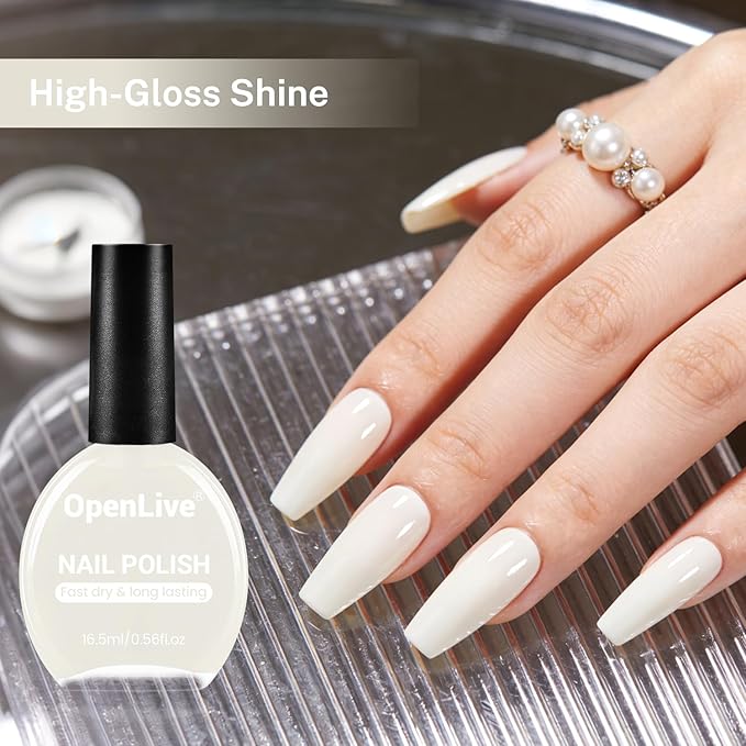 16.5ml Beige White Nail Polish Large Volume Quick Dry Nail Polish, Long Lasting Shine, Fingernail Toenail Nail Art DIY Home Travel Nail Art Gift