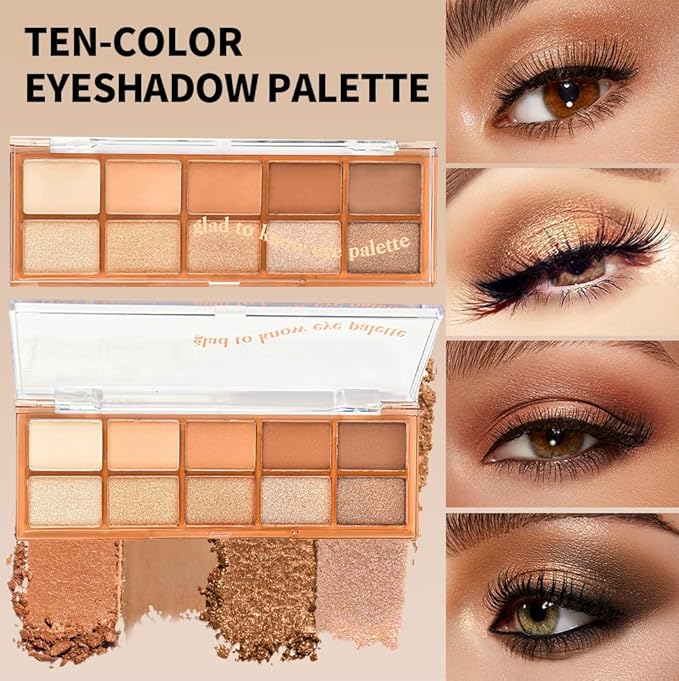 Neutral Nude Brown Eyeshadow Palette – 10 Matte & Shimmer Eye Shadows, High Pigment, Waterproof & Blendable. Long-Lasting Neutral Eye Makeup for Daily Natural Looks, Beginners & Mature Women.