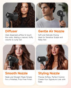 Hair Dryer with Comb & Diffuser Attachment for Curly Hair, PLUZZ 200M Negative Ionic Blow Dryer Brush, High-Speed Brushless Motor Hairdryer Fast, Portable Travel Hair Dryers Quiet, Women/Men/Kids