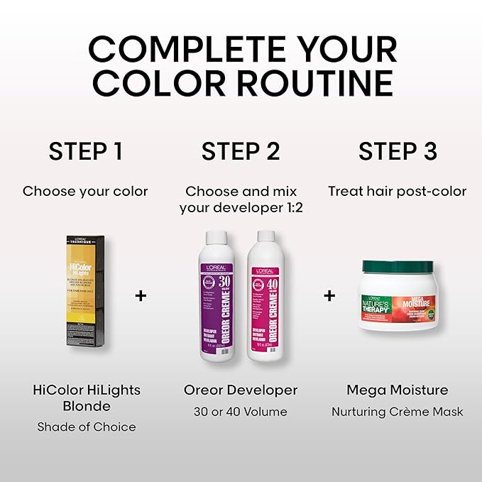 L'OREAL TECHNIQUE HiColor Blond HiLights Permanent Hair Color for Dark Hair | Intense Blonde Highlights | No Pre-Lightening Required | No-Drip Creme | Quick Processing Time | Ash Blond