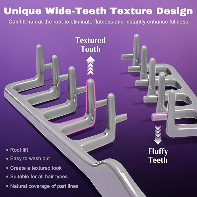 2Pcs Texture Comb, Volumizing Texture Comb for Men & Women, Wide-Tooth Hair Comb for Fluffy & Layered Hairstyles (Grey + Pink)