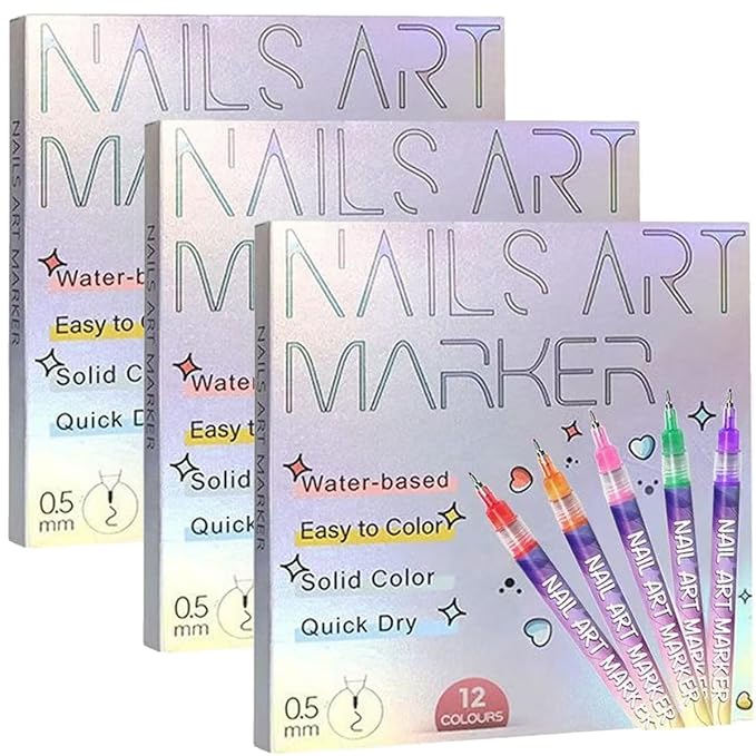 12 Colors Nail Art Pens Set,DIY Nail Art Markers 0.5mm Nail Polish Pens Quick Dry,Nail Art Pens for Painting Graffiti Manicure Home Salon,3 Set