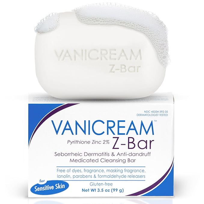 Vanicream Z Bar, Seborrheic Dermatitis & Anti-Dandruff Medicated Bar, 3.5 Oz, Formulated without Common Irritants for Sensitive Skin, 2% Pyrithione Zinc Helps Relieve Itching, Redness & Flaking