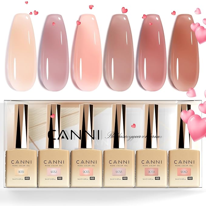 CANNI 6pcs 9ml Jelly Nude Pink Gel Nail Polish Set- Neutral Transparent Pink Colors Gel Polish Kit, Soak Off LED Nail Gel Manicure Kit DIY at Home Salon Gifts for Women Girls
