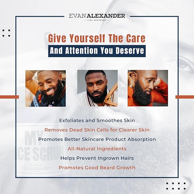 Evan Alexander Grooming MY Face Scrub - Exfoliating Men's Face Scrub - Helps Against Skin Irritation All-Natural Exfoliator Scrubs with Pumice, Bentonite Clay and Kaolin Clay - 4 oz