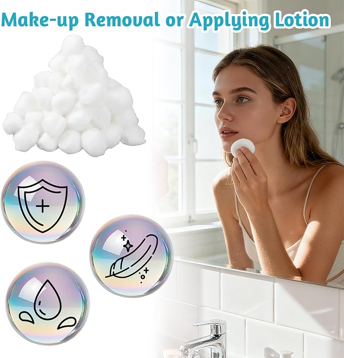 2000pcs Soft Cotton Balls Bulk Medium Cotton Ball for Absorbent Multipurpose Nail Polish Remover Makeup Remover for Facial Ears Crafting Cleaning Skin Applying Lotion Pet Care