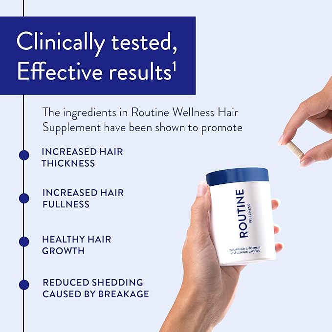 Routine Wellness Advanced Hair Growth Supplement - Vitamins to Grow Thicker, Fuller Hair with Volume, Vegetarian and Gluten Free, Ideal for Women & Men with Thinning Hair (60 Count (Pack of 1))