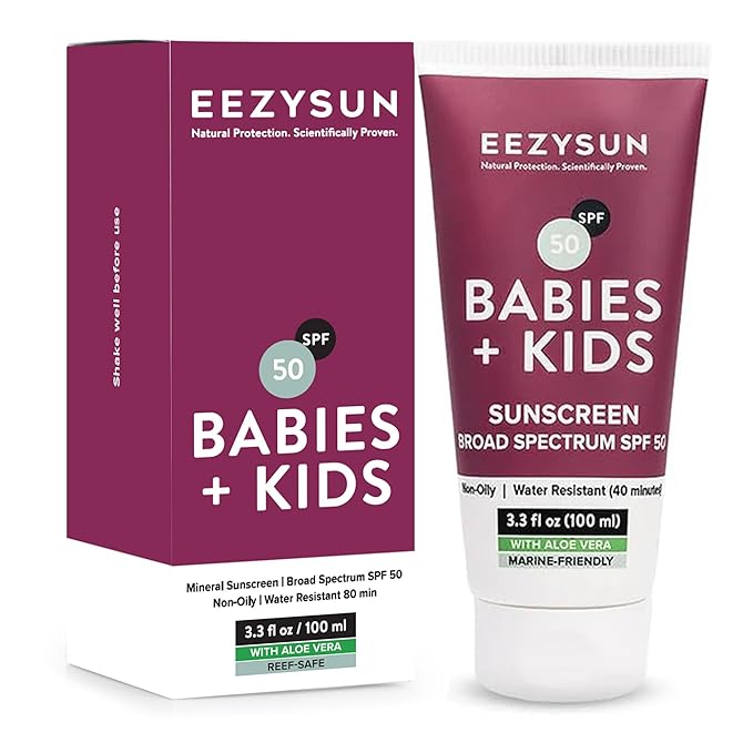 Babies & Kids SPF 50 Mineral Sunscreen | Dermatologically Tested for Sensitive Skin | Contains Aloe Vera | Sweat/Water Resistant | Cruelty-Free | Reef-Safe | Travel Size - 3.3 FL OZ