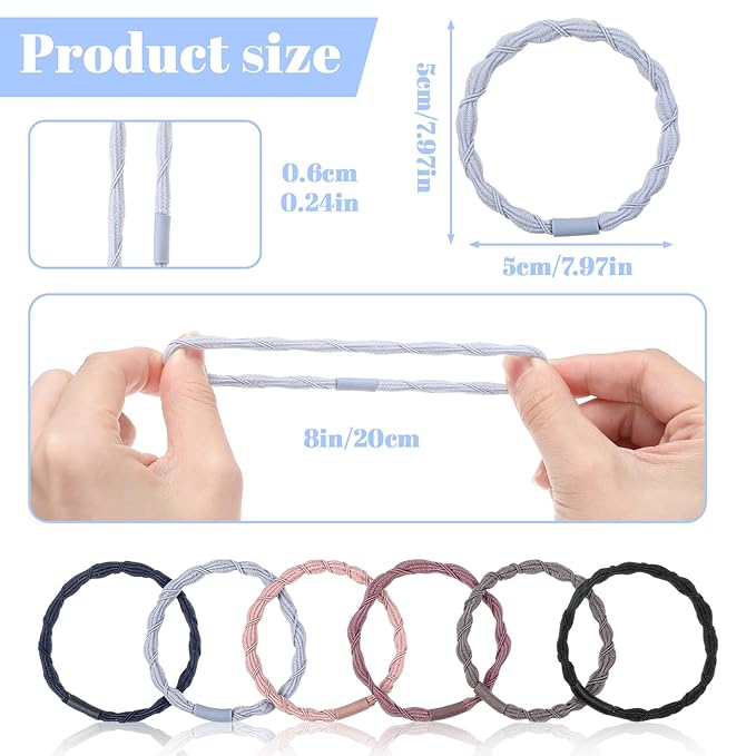 24PCS Ponytail Holders for Thick & Thin Hair, Multicolor Boho Seamless Elastic Hair Ties No Damage Elastics Soft Rubber Bands Hairties for Women Girls, Light Blue/Blue/Gray/Skin/Gray/Coffee