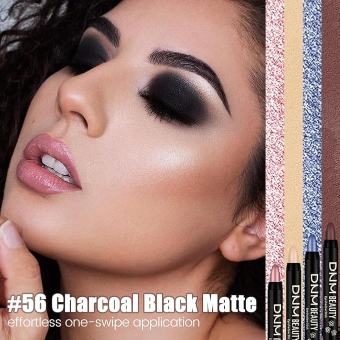 evpct Black Matte Cream Eye Shadow Sticks Brightener Pencils for Women, Long Lasting Silky Eyeshadow Applicator Stick Pen Waterproof, Blendable Crease-Proof Stick Eyeshadow Matte Black Eye Makeup 56