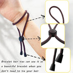 6pcs Brown Adjustable Hair Ties - Long, Extra Length Scrunchies for Thick Hair, Afro Puffs & Ponytails - One Handed Use